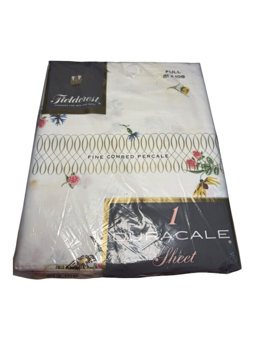 Vintage Fieldcrest Duracale Full Flat Sheet 81x108 Floral Field Flowers NOS
